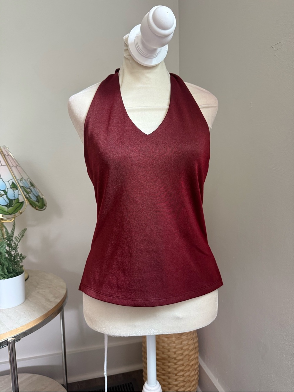 Hot Kiss Burgundy V-Neck Halter Tank